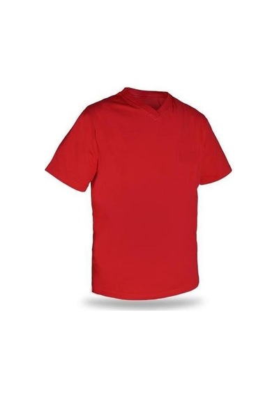 T-shirt V Yaka Kısakol %100 Pamuk Cepli Kırmızı