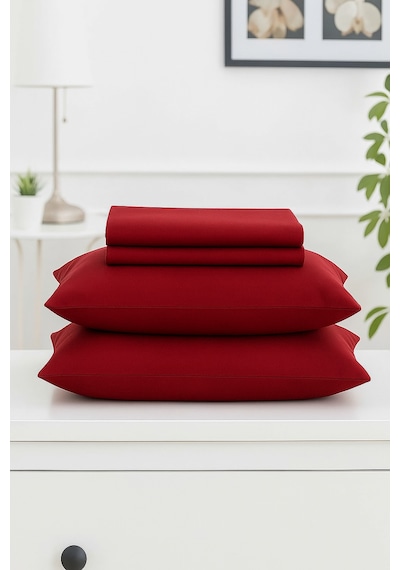 Mirava Premium %100 Pamuk Penye Lastikli Tek Kişilik Çarşaf Takımı 1 Yastık Kılıfı Dahil Bordo 100x200cm Bordo
