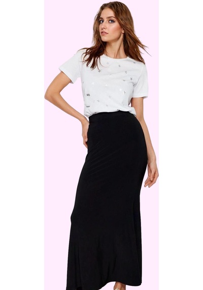 Ersefa Moda Regular Düz Desen Günlük Maxi Boy Vücuda Oturan Balık Form E Siyah