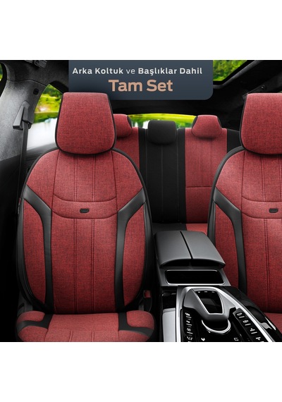 Swan Design Yüksek Kalite Keten Noktalı Deri Detaylı Ekstra Destekli Universal Oto Koltuk Kılıfı Tam Set