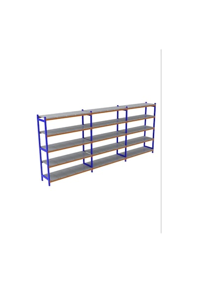 5 Katlı 3'lü Depo Rafı - 300-350 Kg Taşıma Kapasiteli Hafif Rack Raf 40x120x200 Cm Gri
