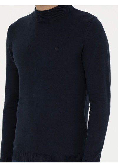Cacharel Lacivert Slim Fit Pamuk Karışımlı Yarım Balıkçı Basic Triko Kazak