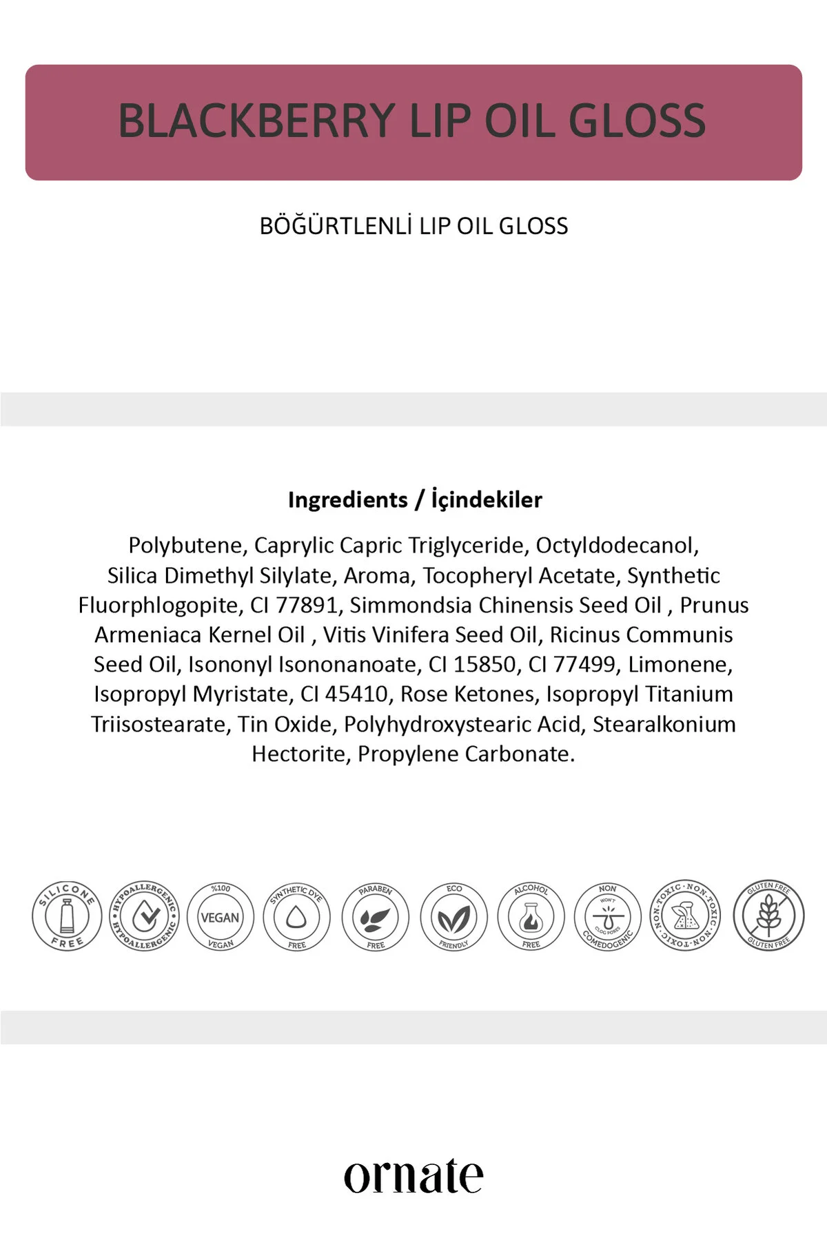 Blackberry Lip Oil Gloss Dolgunlaştırıcı Efekt Nemlendirici, Parlatıcı Simli Dudak Yağı Böğürtlen 5 Ml Bordo