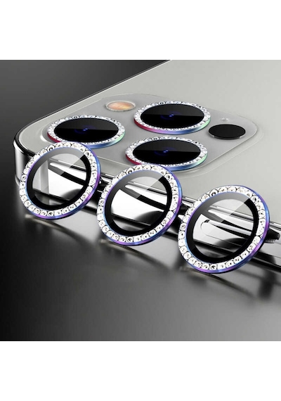 Apple Uyumlu iPhone 13 Pro Taşlı Kamera Lens Koruyucu Çerçeveli Koruyucu