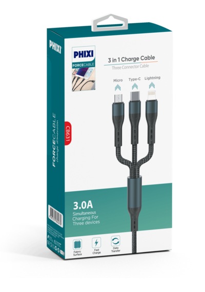 Phixi Cb631 Örgülü Ve Güçlendirilmiş Çoklu Şarj Ve Data Kablosu