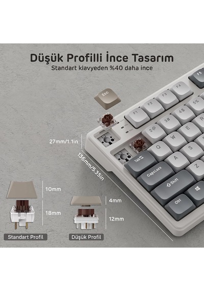 Royal Kludge Rk N80 Ekranlı Tri-mode %75 Mekanik Oyuncu Klavyesi