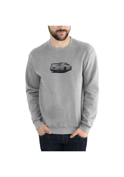 Nissan Gt R Arka Baskılı Gri Melanj Erkek Örme Sweatshirt