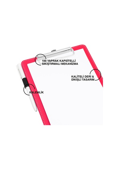 Sekreterlik,a5 Küçük Boy,kapaksız,a5 Clipboard Vegan Suni Deri,17,5x24,5 Cm.,fuşya/pembe