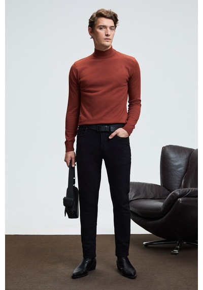 Grimelange REBEL Erkek Yarım Balıkçı Yaka Basic Slim Fit Triko Kiremit Rengi Kazak
