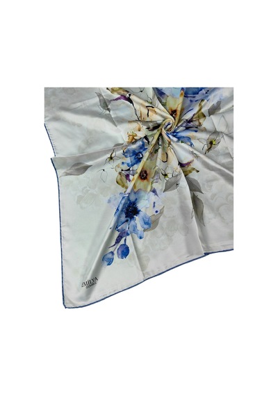 Mim Eşarp Emilya Rayon Çiçek Desenli Eşarp 90x90 Cm Mavi - Açık Gri