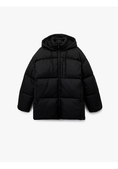 Koton Uzun Kollu Fermuarlı Kapüşonlu Anorak Oversize Şişme Mont Siyah 6wak00157ew Siyah