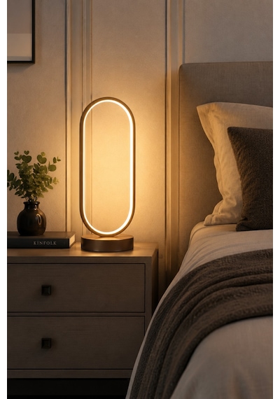 Zzez Kahverengi Gün Işığı Led Işıklı Modern Tasarım Led Masa Lambası - Abajur - Gece Lambası