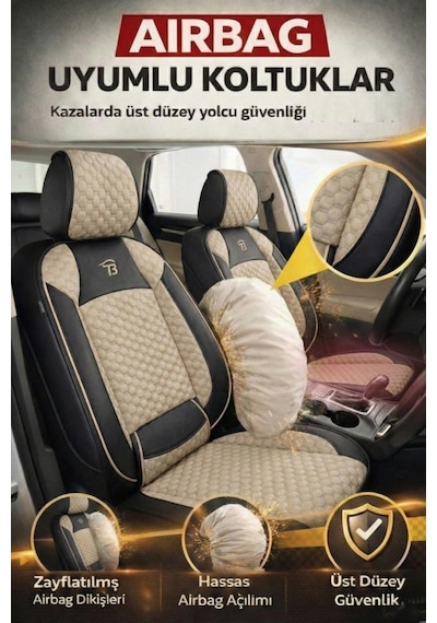 Ford Focus Trend 2012-2018 2+1 Arka Sırt Oturak Uyumlu Altay Serisi Bej Siyah Koltuk Kılıfı
