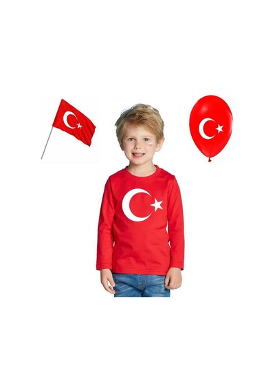 Unisex Türk Bayraklı Uzun Kol T-shirt-8924 Kirmizi