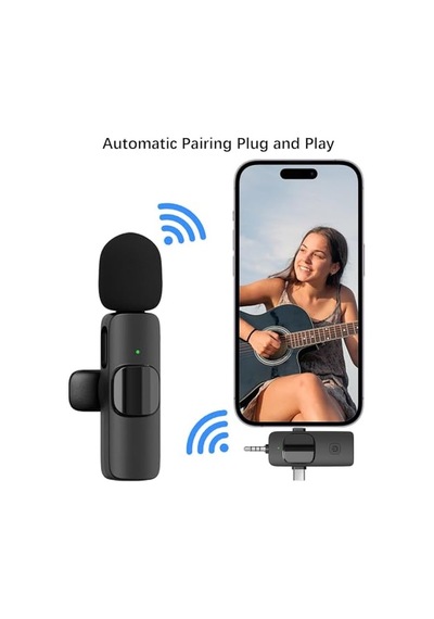 Kablosuz İkili Yaka Mikrofonu Apple iPhone İle Uyumlu 3.5mm Aux Apple iPhone Type-c Pc Tablet Video Kayıt Röportaj Canlı Yayın