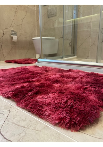 Batik Tavşan Fuşya Kaymaz Tabanlı 2'li Banyo Halısı Seti