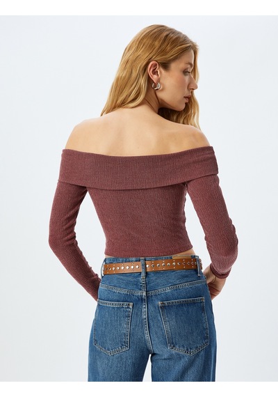 Koton Madonna Yaka Tişört Uzun Kollu Slim Fit Bordo 5wak50072ek Bordo