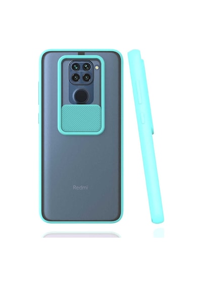 Kilifone - Xiaomi Uyumlu Redmi Note 9 - Kılıf Slayt Sürgülü Arkası Buzlu Lensi Kapak - Turkuaz