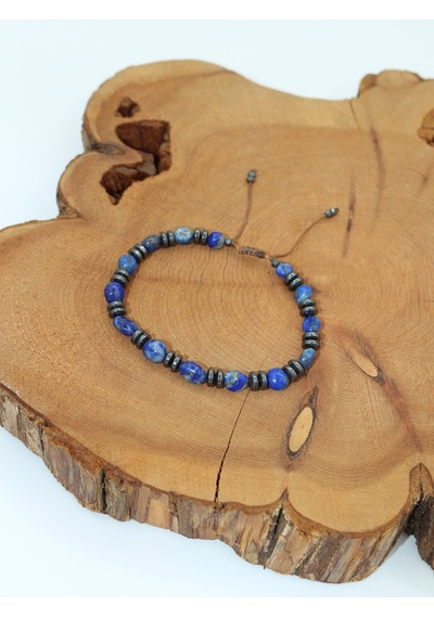 Sertifikalı Lapis Lazuli Ve Hematit Doğal Taşlı Bileklik Lacivert