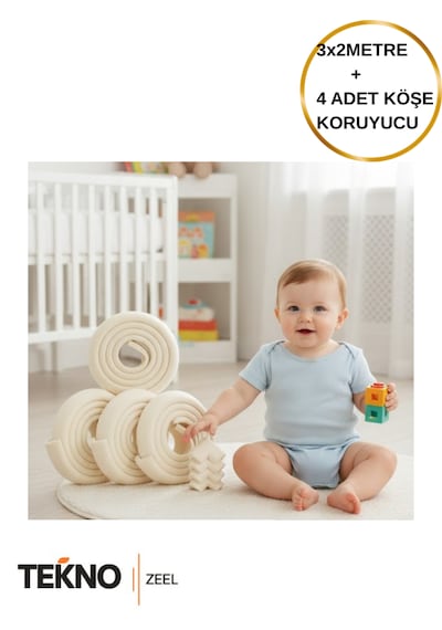 Teknozeel Kauçuk Krem Renk 6 Metre Kenar Koruyucu Bebek Çocuk Masa Koruma Darbe Engelleyici