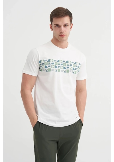 Cazador Bisiklet Yaka Slim Fit Pamuklu Tişört Ekru