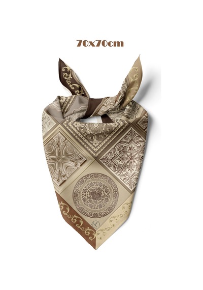 Çini Sırrı Desen 70 70cm Bandana/fular Kahverengi