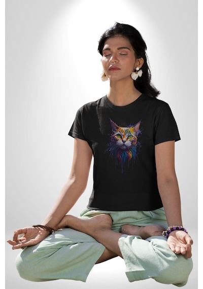 Şimşek Yağmur Kedi Unisex Unisex Siyah Organik Baskılı T-shirt Penye Yüksek Kalite Siyah
