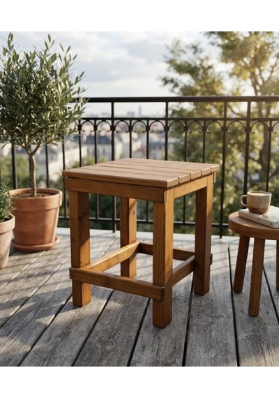 Missidea Kare Model Ahşap Tabure 30x30 Cm- Doğal, El İşçiliği, Modern Tabure
