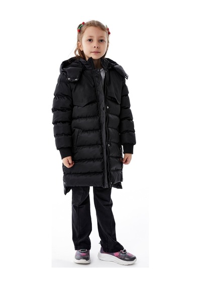 Kız Çocuk Kapüşonlu Kışlık Şişme Mont 51356 Siyah