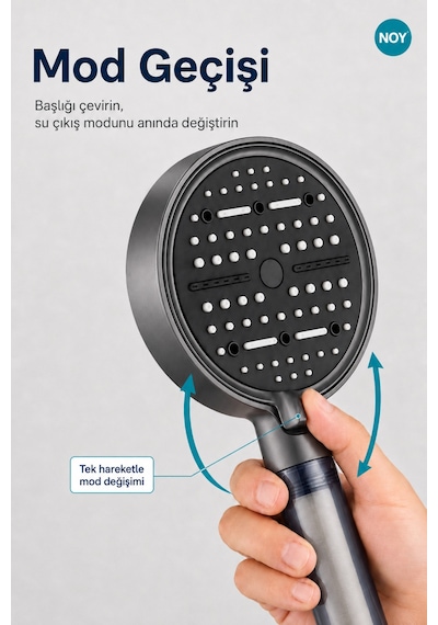 Duş Başlığı Seti Filtreli Duş Başlığı 6 Fonksiyonlu 5 Yedek Filtre Hediyeli Premium Serisi Gri