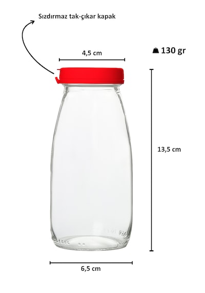 Rotanev Şeffaf Sürahi Süt, Ayran, Su, Limonata, Meşrubat Şişesi Plastik Kapaklı Cam Şişe 4 Adet 250 ML