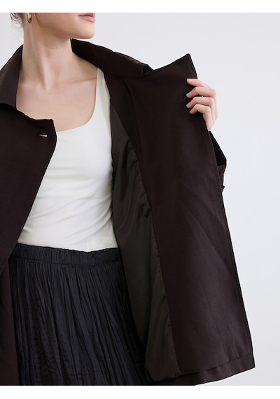 Lcw Studıo Kahverengi Gömlek Yaka Kuşaklı Oversize Kadın Ceket