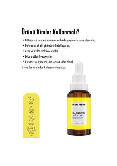 Maruderm Niacinamide%10 + Hyalüronik Asit + Panthenol Cilt Bakım Serumu Ton Eşitleyici Ve Gözenek Görünümü İnceltici Yüz Serumu, 30 Ml Diğer