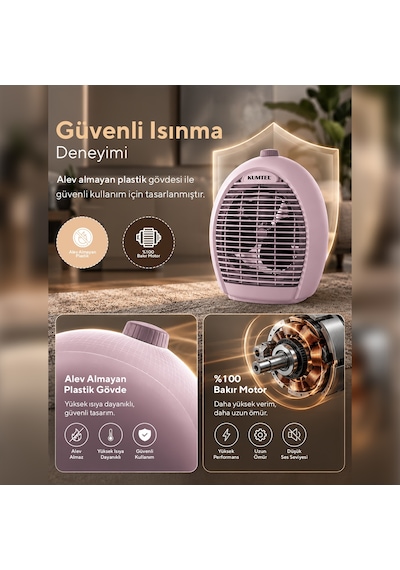 Kumtel LX-6331 2000 W 3 Kademeli Sıcak-Soğuk Üflemeli Elektrikli Fanlı Isıtıcı Pembe