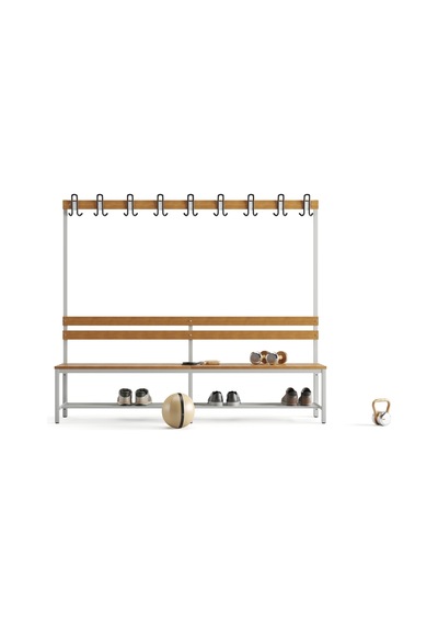 Ayakkabılıklı 6 Ayaklı Tek Taraflı Bank, Kanca Şeritli Bank, 9 Kanca, 200x43x170 Cm, Spor Bankı