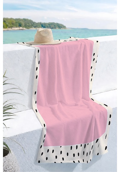 Pembe Minimalist Modern Plaj Havlusu - Siyah Benekli İskandinav Stil Hızlı Kuruyan Mikrofiber Havlu Uçuk Esinti