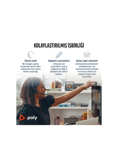 Poly Blackwire 3210 Mono Usb-c Kulaklık, Usb-c/a Adaptörlü 8x214aa