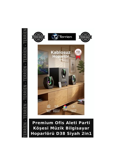 Premium Ofis Aleti Parti Köşesi Müzik Bilgisayar Hoparlörü D38 Siyah 2in1
