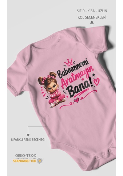 Morivokids Babaanneye Özel Kısa Kollu Bebek Body %100 Pamuk Koyu Pembe
