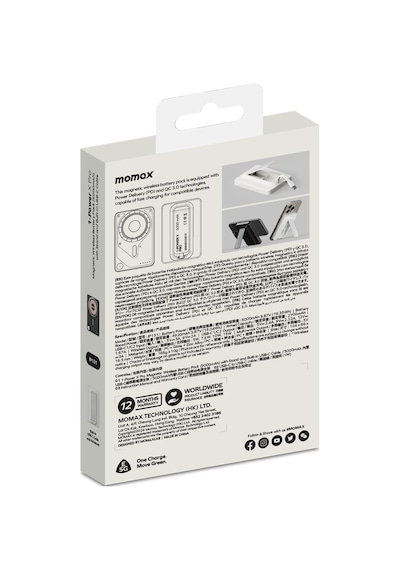 Momax IP131HKW Power X Pro+Magnetic Wireless 5000 mAh Standlı + USB-C Kablo Powerbank Beyaz