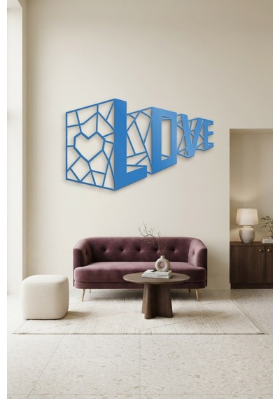 3d Love Metal Duvar Tablosu - Duvar Sanatı - Duvar Dekoru - Mavi