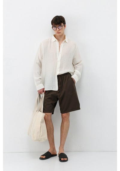 Vamos Oversize Keten Şort Kahve