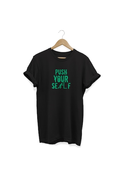 Push Yourself Baskılı Siyah T-shirt Siyah
