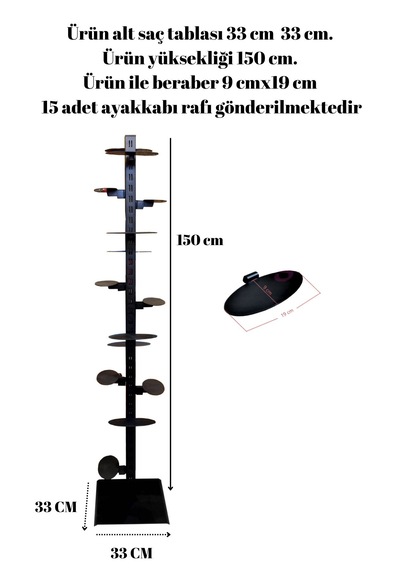 150 Cm Yükseklik 15 Adet Ayakkabı Raflı- Ayakkabı Reyonu-ayakkabı Siyah