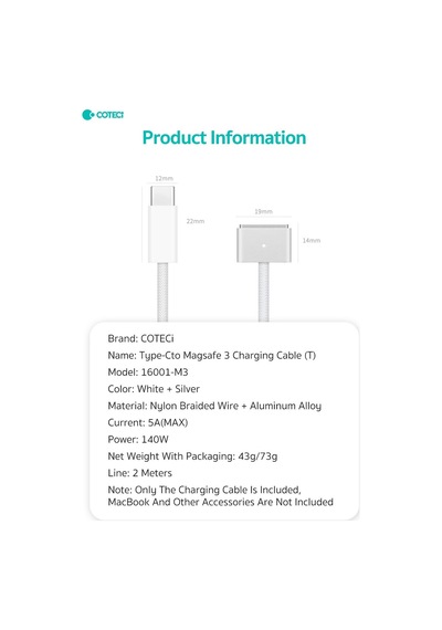 Delux Serisi Coteci Apple MacBook Uyumlu Type-c To Magsafe 3 Hızlı Şarj Kablosu Kolaylık Pratik Masa