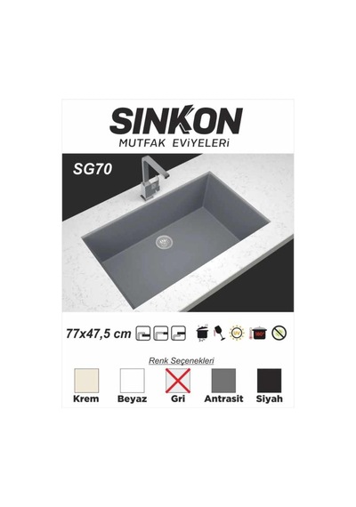 Sinkon Gri Granit Eviye 77 x 47.5 - Sg70 - Sinkon