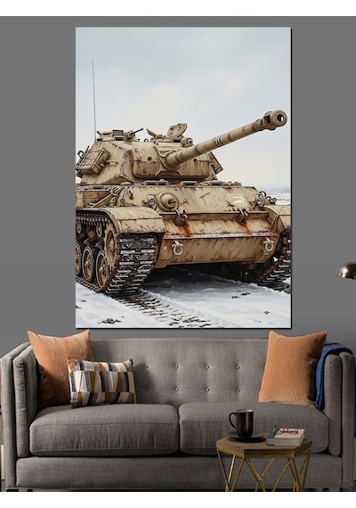 Ahşap Tablo Karlı Arazide Askeri Tank
