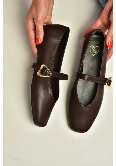 Fox Shoes Y726632609 Kahverengi Kalp Toka Detaylı Kadın Babet