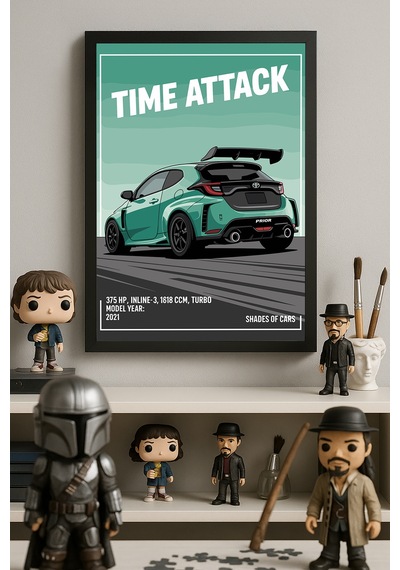 Toyota Yaris Gr Sport Siyah Ahşap Çerçeveli Poster, Dekoratif Araba Duvar Tablosu