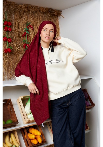 Mirsoy Scarf Ritmik Desen Pamuk Jakar Şal Bordo